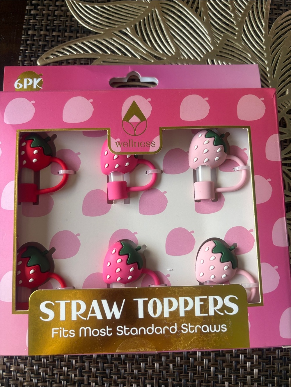 Wellness Pink Strawberry Straw Toppers - 6 Pack New